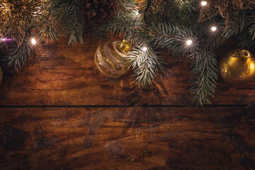 Christmas decoration on the wooden background