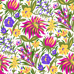 Seamless pattern  with flowers in doodle style