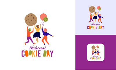 Illustrations some of people celebration with biscuits chocolate on white background Happy National Cookie Day