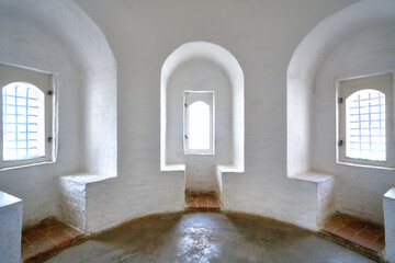 Interior of white tower with loopholes at the Rostov Kremlin