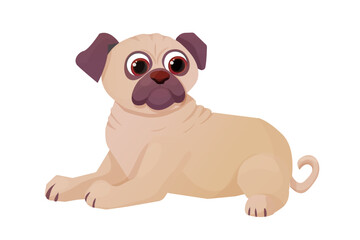 Pug cute, comic dog puppy in cartoon style isolated on white background.