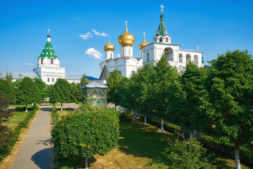 Fototapeta na wymiar Green garden at the Ipatiev male Monastery ni Kostroma, Russia