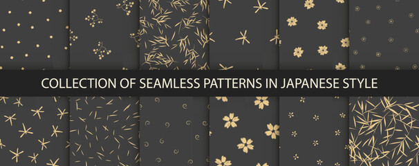 12 different asian vector seamless patterns. Endless texture can be used for wallpaper, pattern fills, web page background,surface textures.