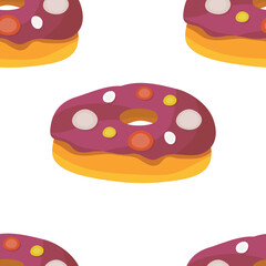 Seamless donut set. Chocolate sprinkled with powdered sugar, with colored glaze, donuts with sugar. Appetizer, Food. Bakery. A variety of dishes to decorate the kitchen or menu.