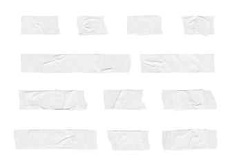 Collection of adhesive tape pieces on transparent background, isolated