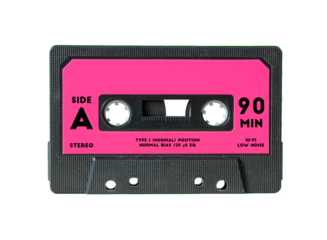 Isolated old vintage cassette tape, with text on the label (Side A, 90 Min) and an empty space for the title.
