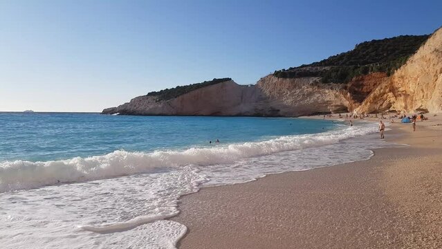 The beautiful turquoise blue color of the Ionian Sea that surrounds the Greek island of Lefkada and Potro Katsiki beach