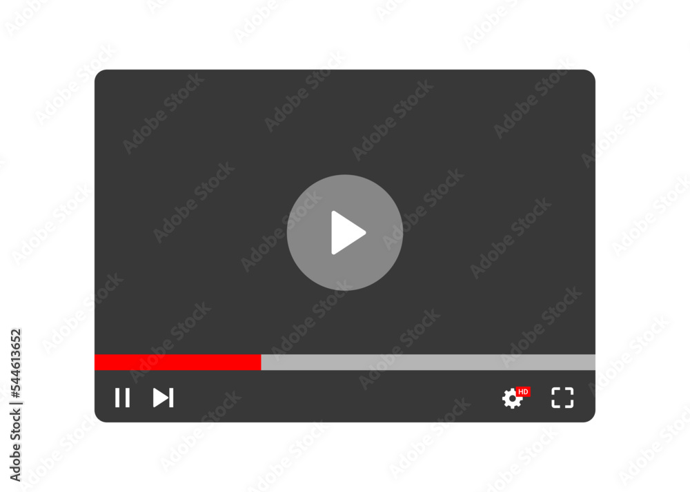 Fototapete Video player interface isolated on white background. Multimedia frame template. Mockup live stream window, player. Online broadcasting. Social media concept. Vector illustration. EPS 10