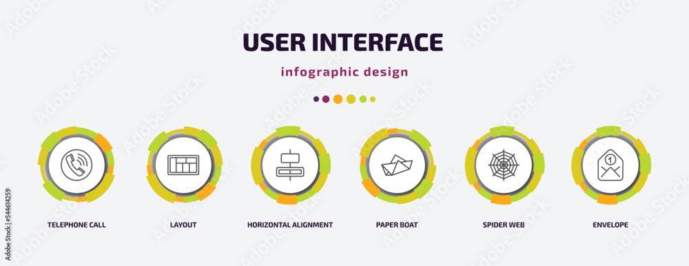 Poster user interface infographic template with icons and 6 step or option. user interface icons such as te