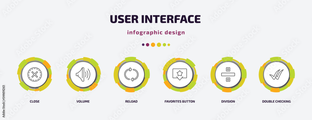 Aufkleber user interface infographic template with icons and 6 step or option. user interface icons such as cl