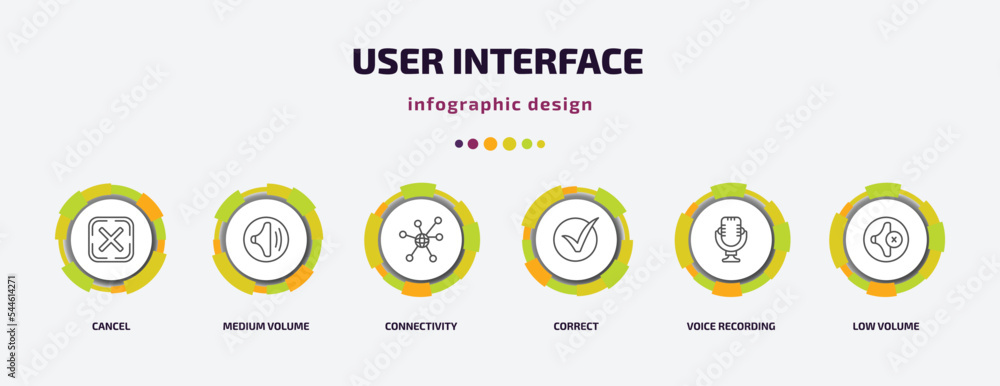 Poster user interface infographic template with icons and 6 step or option. user interface icons such as ca