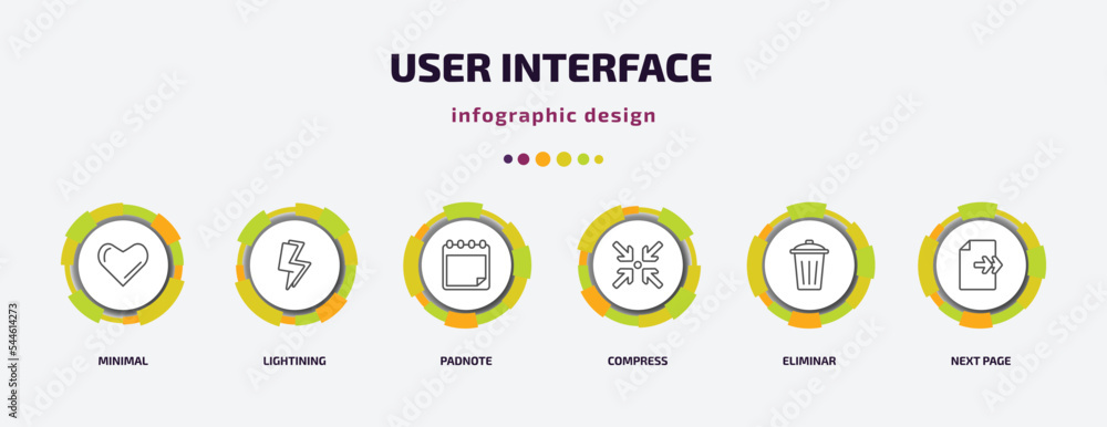 Poster user interface infographic template with icons and 6 step or option. user interface icons such as mi