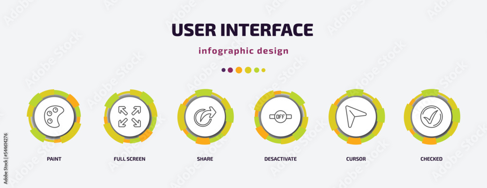 Poster user interface infographic template with icons and 6 step or option. user interface icons such as pa