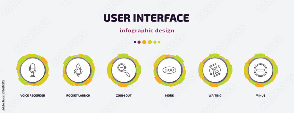 Poster user interface infographic template with icons and 6 step or option. user interface icons such as vo