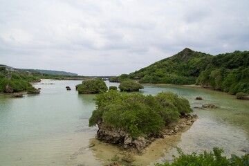 Calm cove and small mountains in the Imgya marine garden