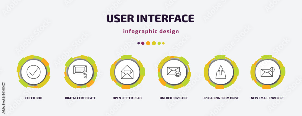Poster user interface infographic template with icons and 6 step or option. user interface icons such as ch