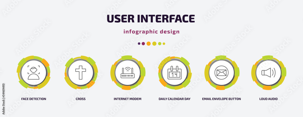 Aufkleber user interface infographic template with icons and 6 step or option. user interface icons such as fa