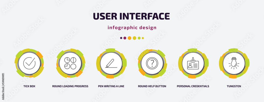 Poster user interface infographic template with icons and 6 step or option. user interface icons such as ti