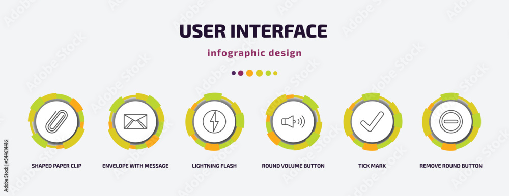 Poster user interface infographic template with icons and 6 step or option. user interface icons such as sh