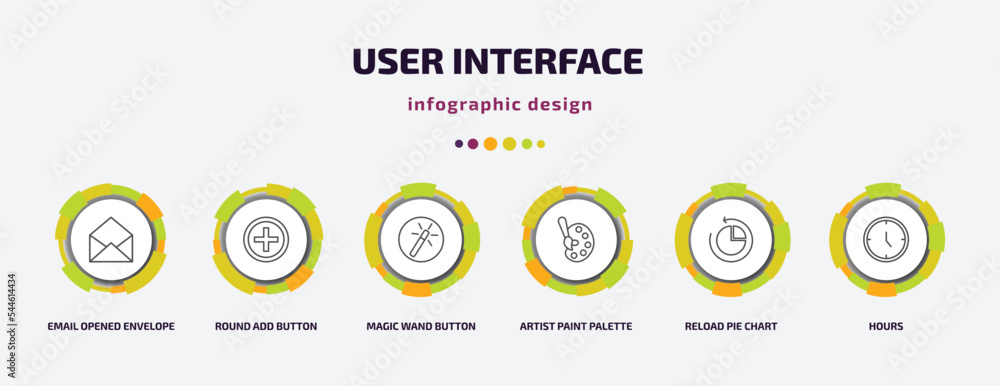 Poster user interface infographic template with icons and 6 step or option. user interface icons such as em