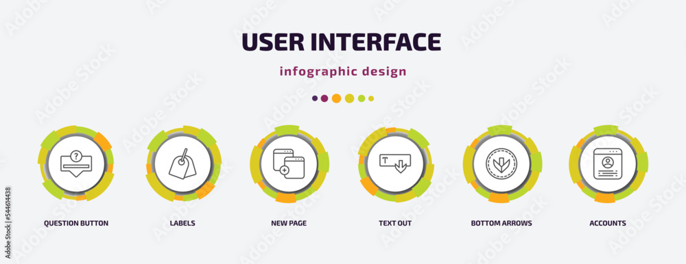 Poster user interface infographic template with icons and 6 step or option. user interface icons such as qu