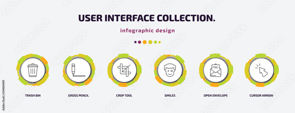 Aufkleber user interface collection. infographic template with icons and 6 step or option. user interface coll
