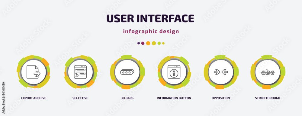 Poster user interface infographic template with icons and 6 step or option. user interface icons such as ex