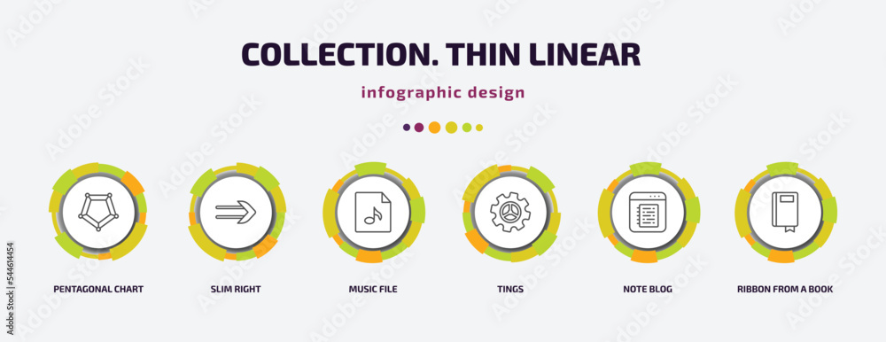 Poster collection. thin linear infographic template with icons and 6 step or option. collection. thin linea
