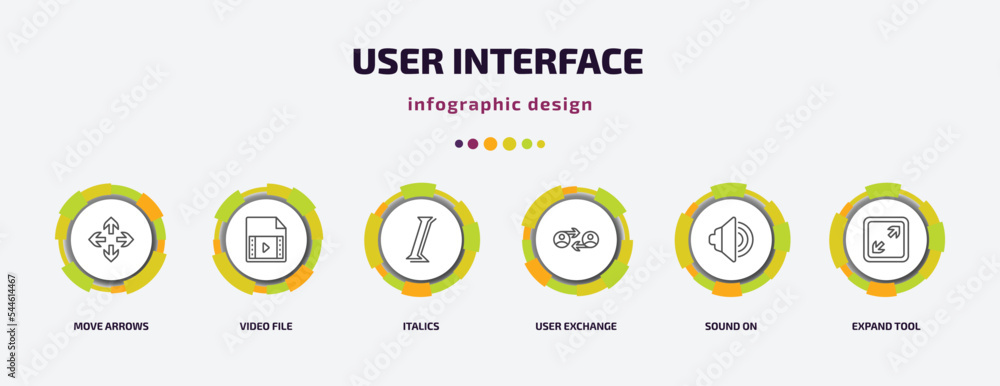 Poster user interface infographic template with icons and 6 step or option. user interface icons such as mo