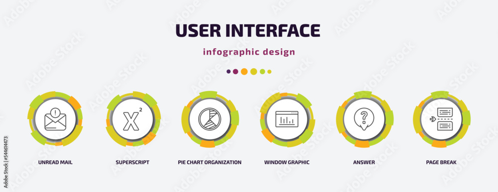 Poster user interface infographic template with icons and 6 step or option. user interface icons such as un