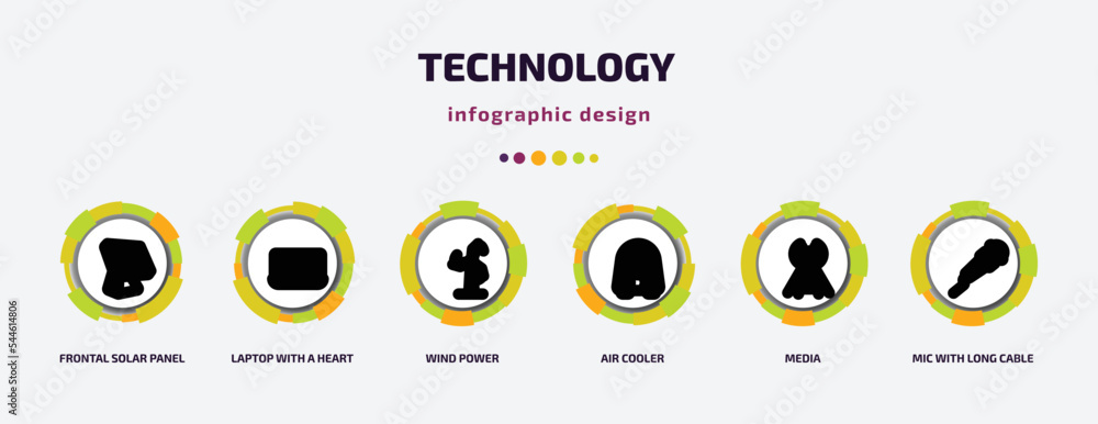 Poster technology infographic template with icons and 6 step or option. technology icons such as frontal so