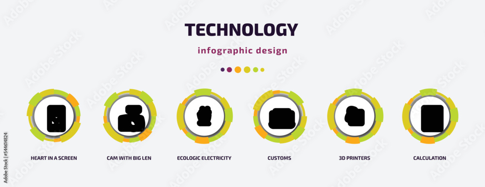 Poster technology infographic template with icons and 6 step or option. technology icons such as heart in a
