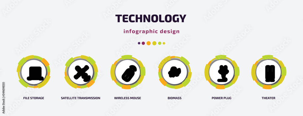 Aufkleber technology infographic template with icons and 6 step or option. technology icons such as file stora