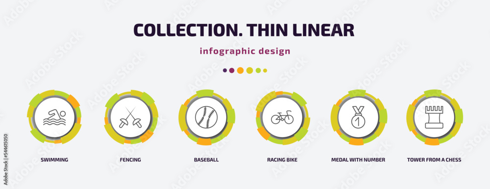 Poster collection. thin linear infographic template with icons and 6 step or option. collection. thin linea