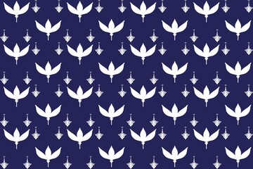 Fototapeta premium White flowers pattern on blue backdrop.