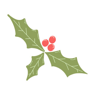 Holly berry icon in cartoon flat style. Hand drawn vector illustration of Christmas symbol