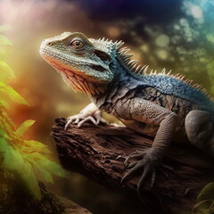 Obraz premium Amazing beautiful majestic iguana, lizard, reptile fantasy creature closeup portrait in vivid colors 3d illustration