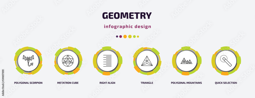 Poster geometry infographic template with icons and 6 step or option. geometry icons such as polygonal scor