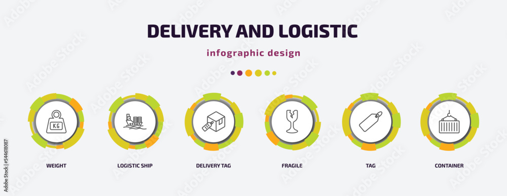 Poster delivery and logistic infographic template with icons and 6 step or option. delivery and logistic ic
