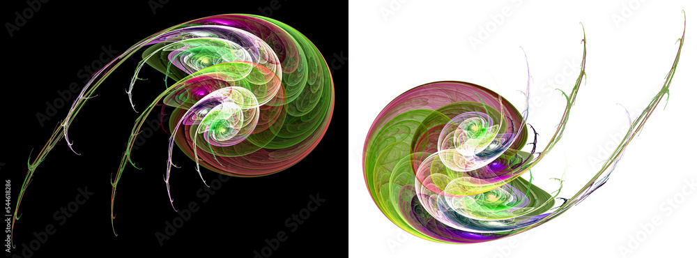 Poster green-purple fantasy creatures with shell and tentacles. set of graphic design elements on white and