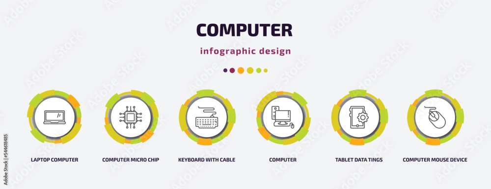 Poster computer infographic template with icons and 6 step or option. computer icons such as laptop compute
