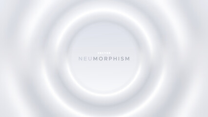 Neumorphic bright design with round shapes. Light, soft, clear and simple neo morphism vector illustration. Elegant abstract background with copy space for banner, poster, presentation.