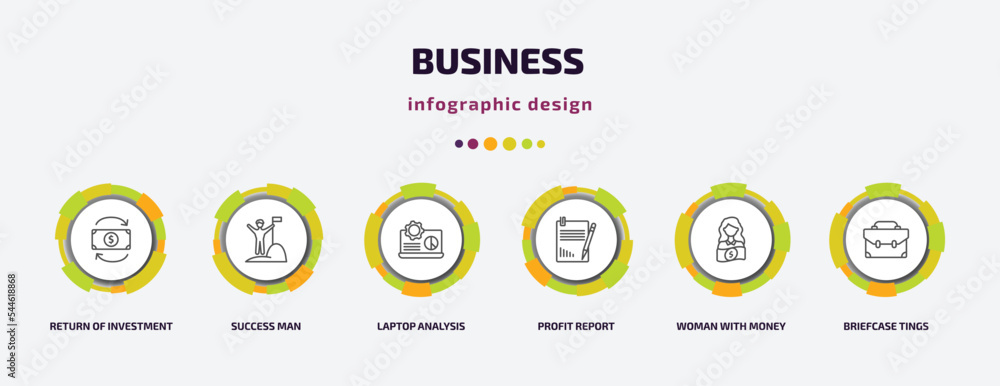 Poster business infographic template with icons and 6 step or option. business icons such as return of inve