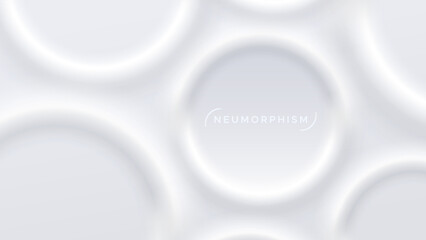 Neumorphic bright design with round shapes. Light, soft, clear and simple neo morphism vector illustration. Elegant abstract background with copy space for banner, poster, presentation.