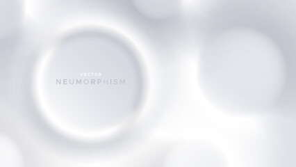 Neumorphic bright design with round shapes. Light, soft, clear and simple neo morphism vector illustration. Elegant abstract background with copy space for banner, poster, presentation.