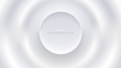 Neumorphic bright design with round shapes. Light, soft, clear and simple neo morphism vector illustration. Elegant abstract background with copy space for banner, poster, presentation.