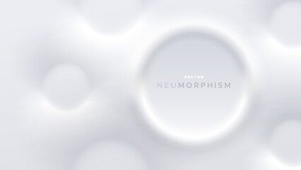 Neumorphic bright design with round shapes. Light, soft, clear and simple neo morphism vector illustration. Elegant abstract background with copy space for banner, poster, presentation. - obrazy, fototapety, plakaty