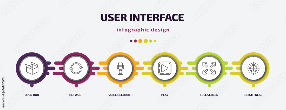 Poster user interface infographic template with icons and 6 step or option. user interface icons such as op