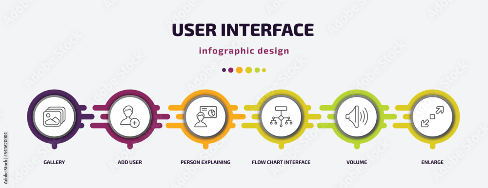 Poster user interface infographic template with icons and 6 step or option. user interface icons such as ga