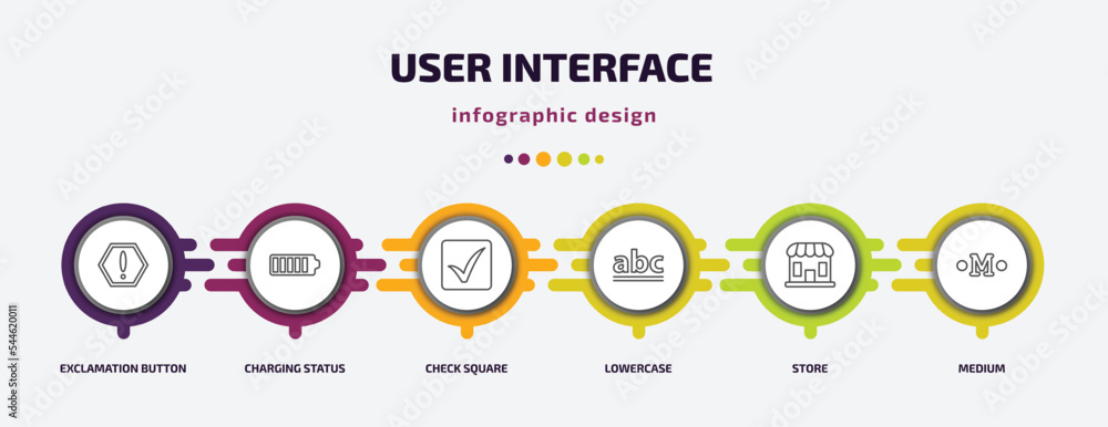 Poster user interface infographic template with icons and 6 step or option. user interface icons such as ex